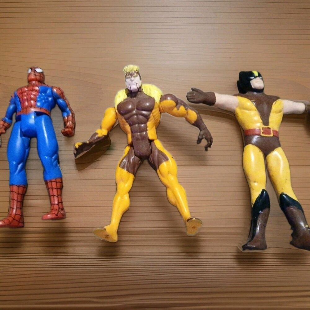 Lot Of 3 Marvel 1989/90s Toy Biz Action Figures Wolverine, Sabretooth Spiderman